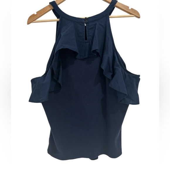 Maeve by Anthropologie Ruffled Rib Halter Tank Top in Navy - 1X - Picture 5 of 11